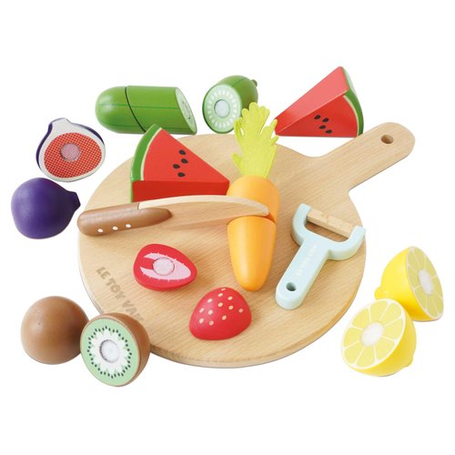 Le Toy Van - Wooden Chopping Board and Super Food Set | Perfect for Supermarket, Food Shop or Cafe Pretend Play – Suitable for Boys & Girls Age 24+ Months