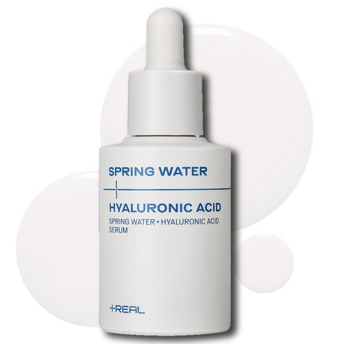 PLUSREAL Spring Water + Hyaluronic Acid Serum, 1.01 fl.oz.｜Lightweight Deep Hydrating Face Serum to Prevent Cracky, Cakey Makeup