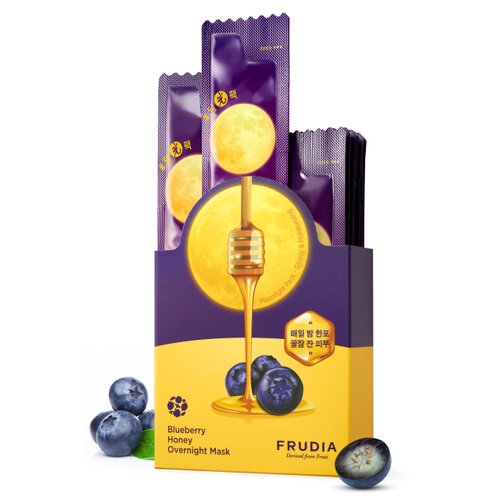FRUDIA WELCOS Blueberry Honey Overnight Face Mask Korean Skin Care Facial Mask for Lackluster & Parched Skin Hydrating Moisturizing Face Mask w/Fruit Seed Oil Blueberry & Honey Extracts (Pack of 20)