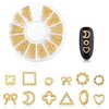 DANNEASY Gold Nail Studs Metal Nail Charms 3d Nail Art Charms Manicure Decoration Kit Star Moon Shell Cross Flower Nail Jewels with 1pc Curved Tweezers, Wax Pen (6 Wheels)