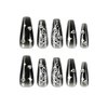 Black Long Press on Nails Coffin Fake Nails with Butterfly Designs False Nails Rhinestones Designs Acrylic Nails Black Full Cover Glossy Artificial Nails Reusable Glue on Nails for Women 24Pcs