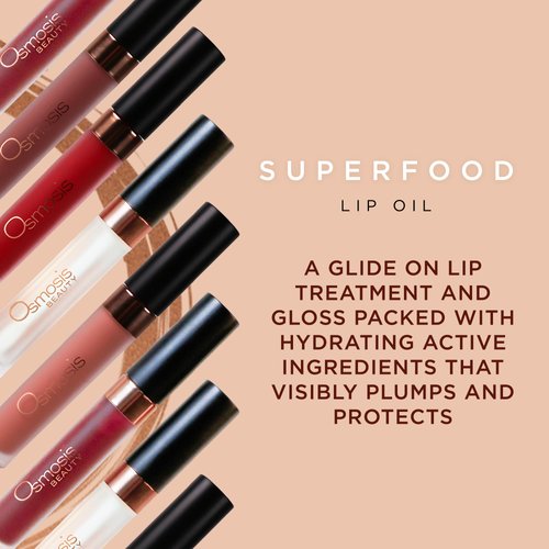 Osmosis Superfood Lip Oil, Nourishing Tinted Lip Gloss, Deep Hydration Lip Plumper Peptides for Fuller Lips, Clear, 0.12 Oz