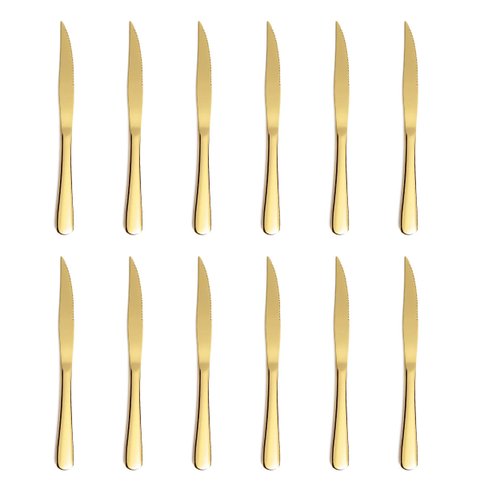 Xingjiake 12-piece Gold Steak Knives, Steak Knives Set Of 12, Stainless Steak Knives, Serrated Butter Knife, Dinner Knives Set, dishwasher safe
