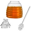 Hedume Honey Jar with Dipper and Lid, Honey Bee Pot, 17oz Glass Beehive Honey Pot for Home Kitchen