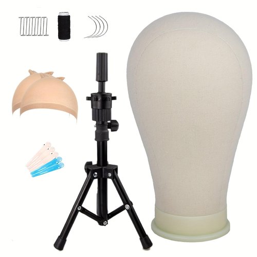 ZKSWT 22Inch Wig Canvas Head,Mannequin Wig Head With Stand for Wig Making, Mannequin Block Head Set with Mount Hole, Styling Hair Clips, T Needle, C Needles, Thread, Wig Caps,White