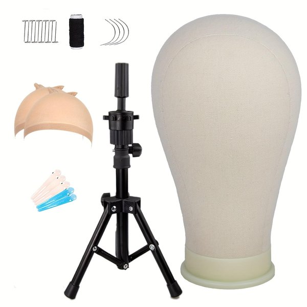 ZKSWT 22Inch Wig Canvas Head,Mannequin Wig Head With Stand for Wig Making, Mannequin Block Head Set with Mount Hole, Styling Hair Clips, T Needle, C Needles, Thread, Wig Caps,White