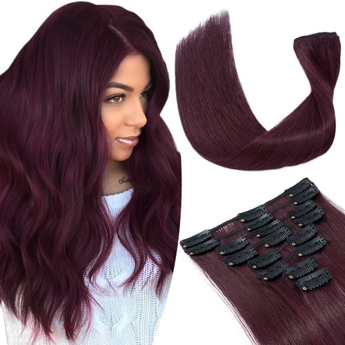 TESSHAIR 16 Inch Clip In Hair Extensions Real Human Hair, Double Weft 100% Remy Human Hair Clip o...