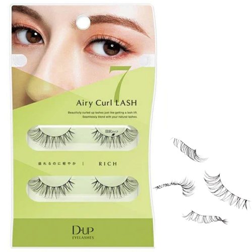 D.UP AIRY CURL LASH False Eyelashes with Synthetic Fiber - Lightweight - Curly and Upward Curl - 07 Rich - Eye Corner Type - Essential Hub - 2 Pairs