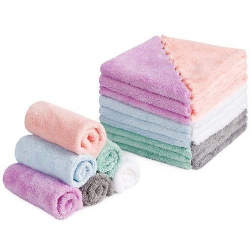 HOMEXCEL Premium Makeup Remover Cloth 24 Pack, Reusable Super Soft 7 x 7 Inch Facial Cleansing Cloths with Just Water, Highly Absorbent Microfiber Coral Velvet Face Towels Washcloths