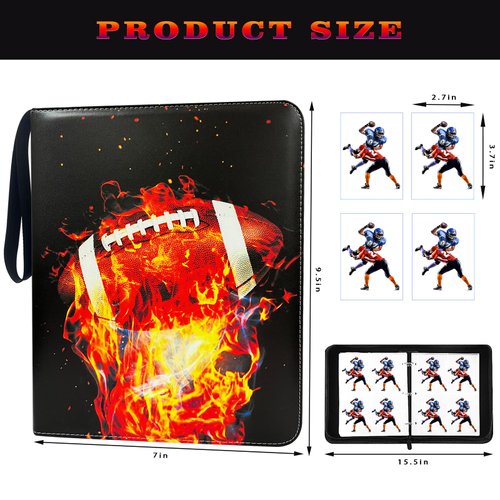 Football Card Binder with Sleeves 400 Pockets, Card Binder 4 Pockets, Collectible Football Card Albums, Trading Holder Card Binder for Sports Cards, Portable Card Binder with 50 Removable Sleeves