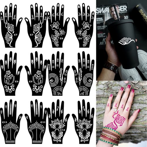 Henna Tattoo kit,Reusable Henna Stencils for Hand Forearm Glitter Airbrush DIY Tattoo stencil, Indian Temporary Tattoo Stickers for Women