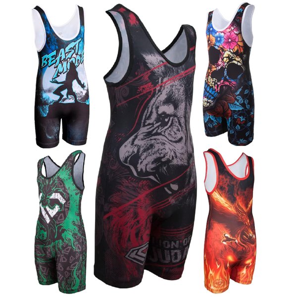 KO Sports Gear - Unisex Wrestling Singlet (Lion of Judah, Youth Medium)