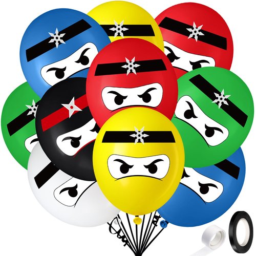 Charnoel 24 Pcs 6 Color 12" Ninja Balloons Ninja Birthday Party Supplies Balloons Ninja Party Balloons Color Balloons for Kids Ninja Party Decorations