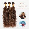 Water Wave Human Hair Bundles Ombre Honey Blonde Curly Bundles, P4/27 Highlighted Wet And Wavy Human Hair Bundles Weave Brown Piano Color, Soft & Shed-free 10A 100% Virgin Hair 3 Bundles 10 12 14 Inch