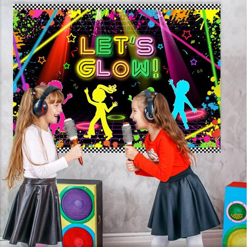 Mocsicka Glow Neon Backdrop 7x5ft Let's Glow Background Dancing Glow Party Themed Backdrop Neon Birthday Party Supplies Background Picture of Party Decoration