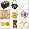 Sumind 89 Pieces Pirate Treasure Chest Toy Kit Vintage Pirate Treasure Chest Pirate Eye Patch Gold Earrings Gold Coin Gems Plastic Toy Compass Pirate Map for Halloween Cosplay Party(Magic Style)