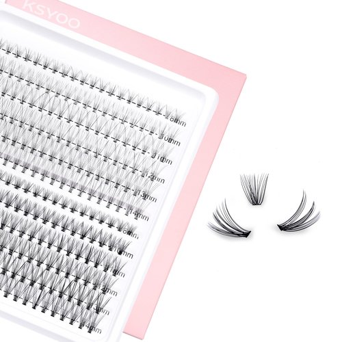 KSYOO 240 Pcs Individual Lashes Clusters 10D/20D C Curl 0.07mm Thickness 8-14mm Mix，Natural Single Eyelash for at Home DIY Eyelash Extension (8/10/11/12/13/14 MIX, 10D&20D-C Curl)