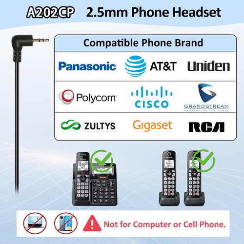 Phone Headset 2.5mm with Noise Canceling Mic & Volume Control Ultra Comfort Telephone Headset for Panasonic Vtech AT&T Uniden Gigaset Cisco RCA Grandstream Cordless Landline Office Phones