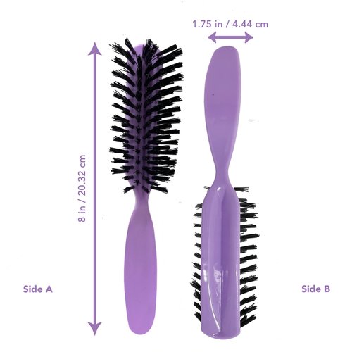 Styling Gear Detangling Hair Brush Nylon Bristles 7 Row Teasing Womens Brush For Thick Hair Small Travel Hairbrush Brush For Hair 2 Pcs. (Lavender)