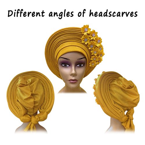JRZXTWL African Head Wraps Fashion Headbands Stones ASO Oke Auto Gele Headtie Already Made Women's Hats Caps for Wedding Party. (yellow, Standard)