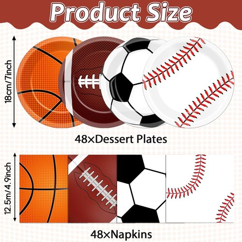 Lonfliness 96 Pcs Sports Birthday Party Decoration Sport Disposable Paper Plates Napkins Basketball Football Baseball Dessert Cake Tableware Supplies Rugby Theme Activities Game Party Dinnerware Favor