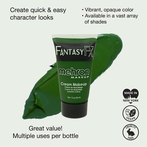 Mehron Makeup Fantasy FX Cream Makeup | Water Based Halloween Makeup | Green Face Paint & Body Paint For Adults 1 fl oz (30ml) (Green)