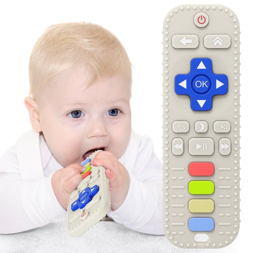 USLAI Baby Teether Toy for Babies 3-24 Months, TV Remote Shape Soothing Gums Baby Toys for Infants - White