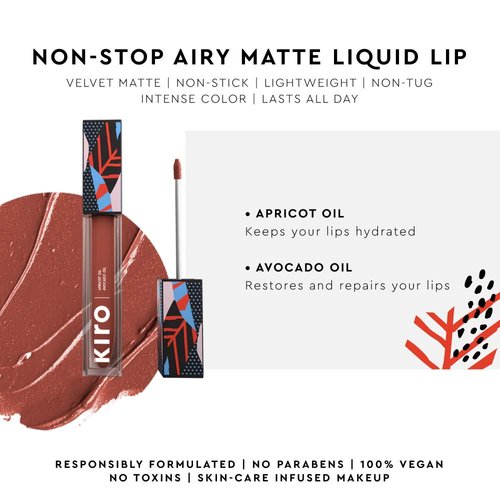 KIRO Non-Stop Airy Matte Liquid Lipstick - Vintage Lotus | Transferproof I Waterproof lipstick Long Lasting I Apricot & Avocado Oil | 100% Vegan | 5ml | No Parabens, No Toxins