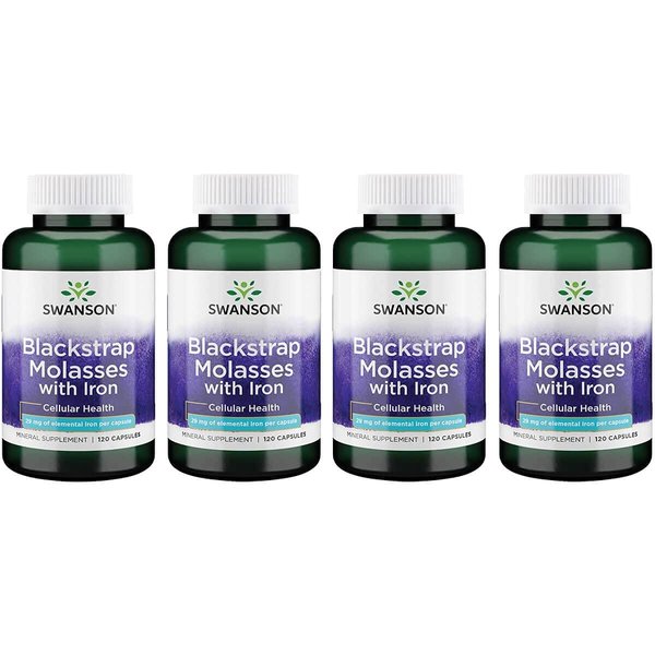 Swanson Blackstrap Molasses - Natural Iron Supplement Promoting Healthy Skin - Premium Wellness Formula - (120 Capsules, 29mg Each) 4 Pack