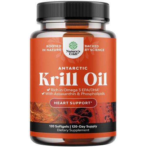 Antarctic Krill Oil 500mg Softgels - High Absorption Krill Oil Omega 3 Fatty Acid Supplement with Potent EPA DHA Astaxanthin and Phospholipids - Wild Caught Burpless Fish Oil Omega 3 Supplement