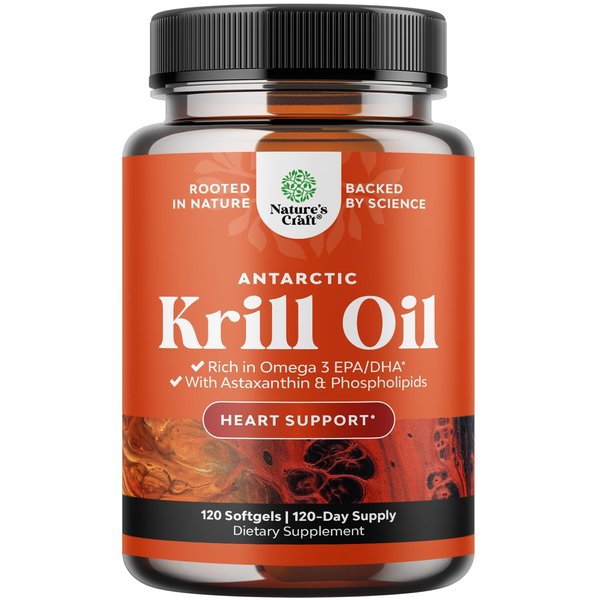 Antarctic Krill Oil 500mg Softgels - High Absorption Krill Oil Omega 3 Fatty Acid Supplement with Potent EPA DHA Astaxanthin and Phospholipids - Wild Caught Burpless Fish Oil Omega 3 Supplement