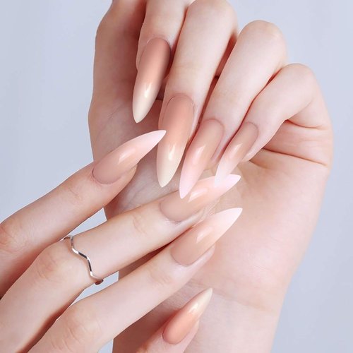 Allstarry 120pcs Extra Long Ombre French Fake Nail Natural Nude Stiletto Press on Nails Full Cover Artificial Wedding Party Manicure Nail Tips for Women and Girls