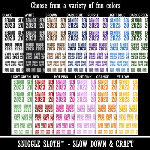 Senior 2023 Graduation Graduate Drop Shadow Temporary Tattoo Water Resistant Fake Body Art Set Collection - Black (One Sheet)