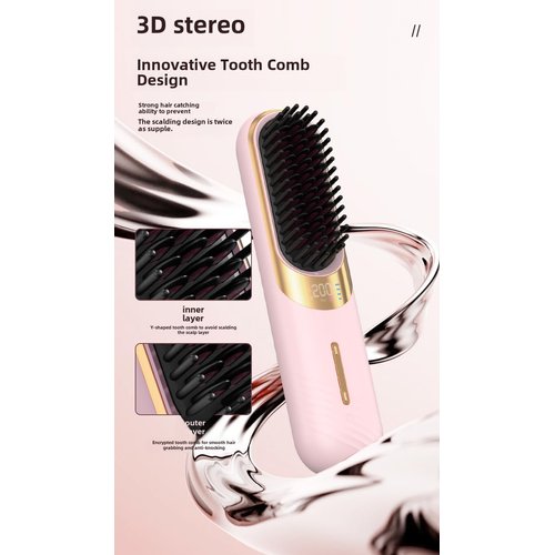 AEDNX Cordless Hair Straightener Brush, Portable Straightener Brush for Travel, Lightweight Mini Rechargeable Straightening Comb