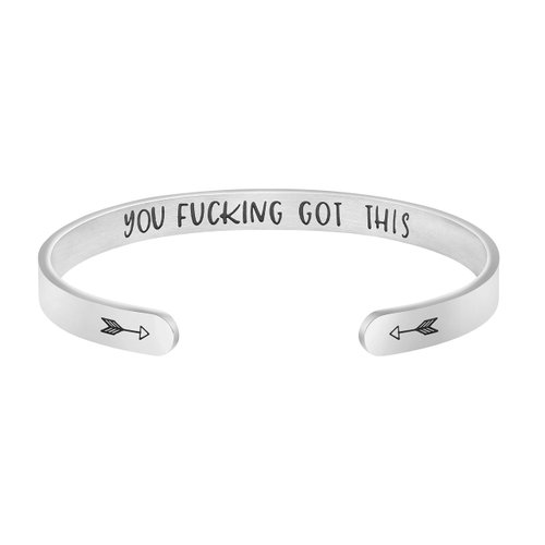 Birthday Gifts for Women Friend Funny Bracelets for Girls Encouragement Jewelry Personalized Engraved Stainless Steel Cuff Bracelet Inspirational Graduation Gift for Teen Girls Trendy Stocking Stuff