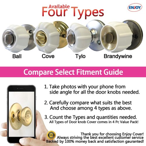 New Enjoy Cover - Door Knob Cover Grips Non Slip Arthritis & Senior Living Aids Grippy Easy Open Decorative. Simple Functional Effective Solution- 4 Pack (White, Brandywine)