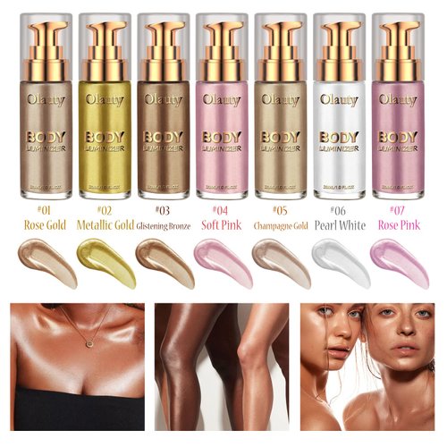 Firstfly Liquid Luminizer, Waterproof Moisturizing Light Shimmer Glow Illuminator for Face & Body, All In One Makeup Liquid Illuminator, Summer Body Luminizer, Face Body Highlighter（#05 Champagne