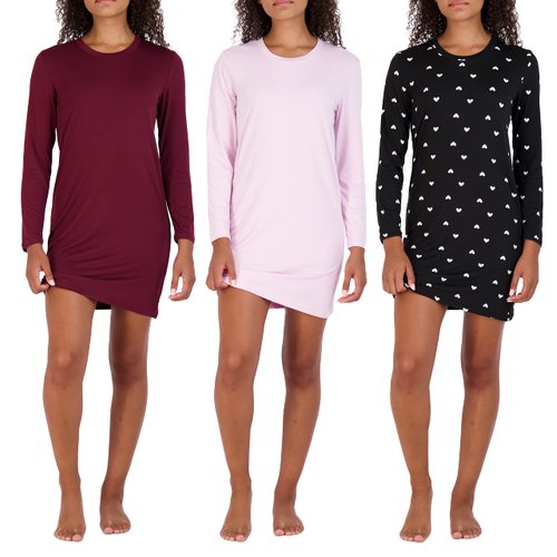 3 Pack: Womens Long Sleeve Nightshirt Nightgowns for Adult Women Soft Nightgown Sleep Lounge Shirt Night Shirts Hysterectomy Gowns House Dress Sleepwear Pajama PJs Sexy Sleeping Ladies PJ - Set 5, L