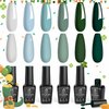 Beetles Blue Green Gel Nail Polish Set, 6 Colors Misty Gray Dark Green Gel Polish Kit Baby Blue Nail Gel Polish Soak Off Uv LED Nail Lamp Gel DIY Home Nails Manicure Gifts for Women