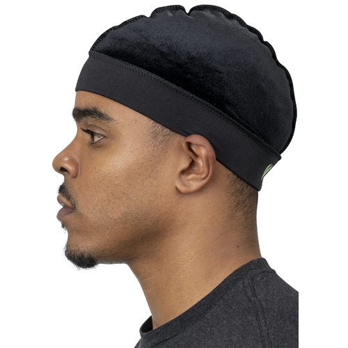 Veeta Superior Wave Cap - Soft Velvet Fabric | Maximum Compression Wave Cap | Soft Elastic Headband | Silky Polyester Liner (Black)