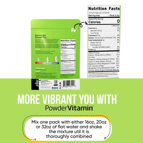 PowderVitamin Electrolytes Powder Plus, Keto, Lemonade, Sugar Free, Pink Himalayan Salt, 1000mg Potassium, 120mg Calcium, 120mg Magnesium, Non-GMO, Zero Calories, (16 Hydration Packets)