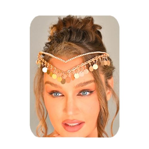 Catery Gold Bridal Headband Goddess Headbands Sequins Tassel Hairband Rhinestone Boho Bridal Headpiece Headdress Wedding Hair Accessories for Women and Girls(B-Sequins)