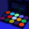 BADCOLOR Glow UV Face Paint, 15 Colors Neon Eyeshadow Palette, Water-Based UV Blacklight Face Body Paint for Kids - UV Eyeliner Makeup Palette for Halloween Glow Party Club Music Festivals