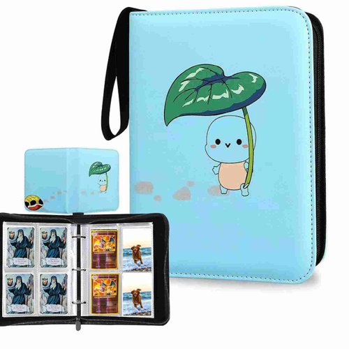 Generic Pokemon Card Binder: 400 Card Holder with 50 Sleeves, 4-Pocket Binder Album for Trading Card Collectors (Blue), LZG001