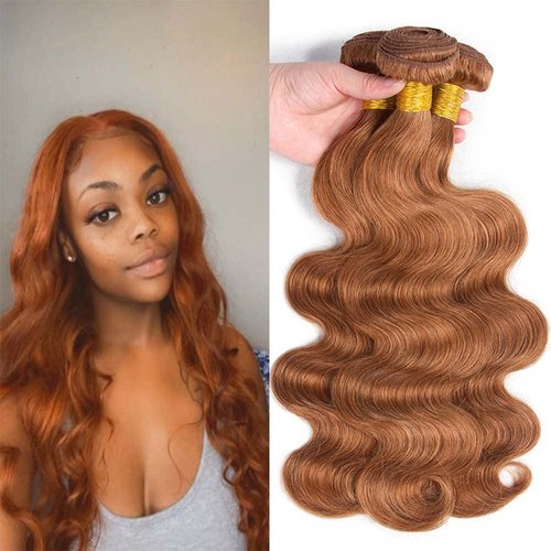 Light Brown Human Hair Bundles Color #30 Brown Body Wave Bundles Human Hair 8 10 12 Inch Brazilian Virgin Hair Double Weft Remy Hair Extensions Wet and Wavy Bundles Silky Soft