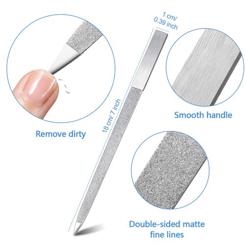 6 Pieces Diamond Nail File Stainless Steel Double Side Nail File Metal File Buffer Fingernails Toenails Manicure Files for Salon and Home (Silver, 7 Inch)