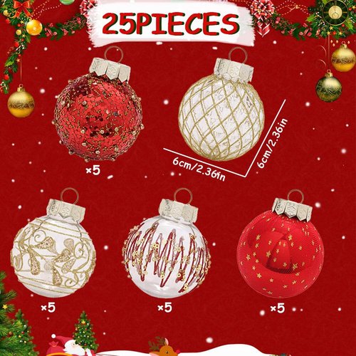Christmas Ornaments Balls Exquisite Christmas Decorations for Tree PET Painting Christmas Hanging Pendant,25Pcs