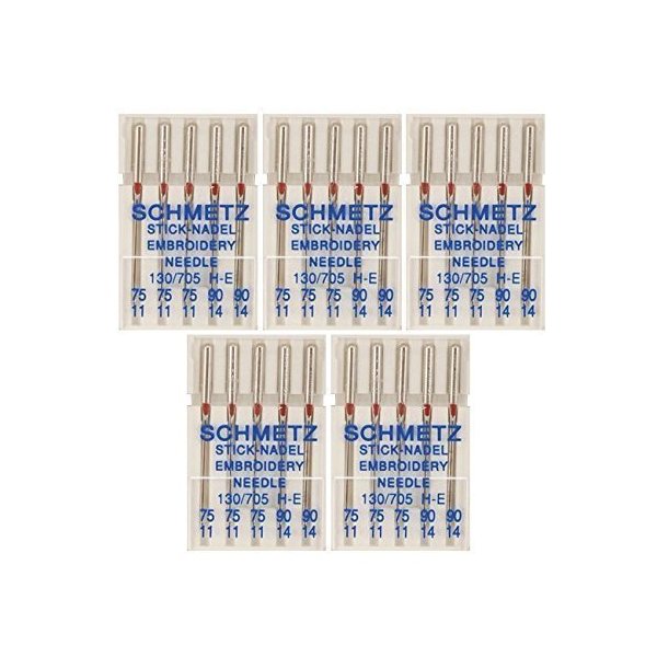 Embroidery Machine Needles-Sizes 11/75 (3) & 14/90 (2)