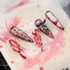 MISUD Press on Nails Long Stiletto Fake Nails Glossy Glue on Nails Goth Red Ombre Artificial Nails Almond Acrylic Nails Gothic Charms Stick on False Nails with 3D Blood Design 24pcs