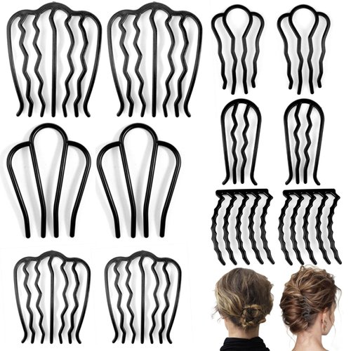 LAPOHI 12 PCS Plastic Hair Side Combs Hair Fork Clip Teeth for Updo Bun, U Shape Hair Pin Stick Hair Combs for Vintage Hairstyle Hair Accessories